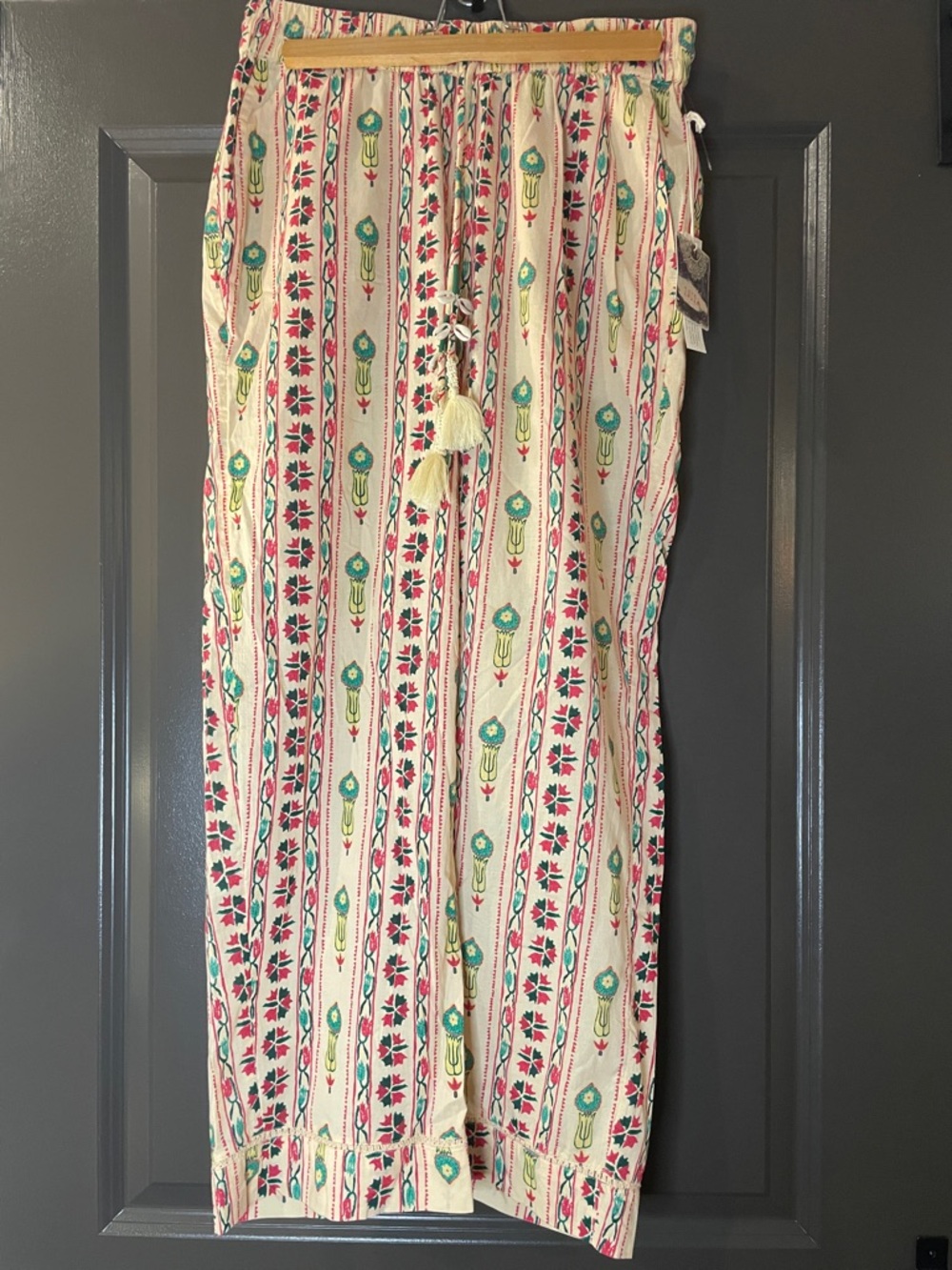Haute Hippie Cream Bold print draw string pant cotton beach resort boho festival - Picture 4 of 5